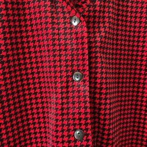 Vintage Russ red and black velvet houndstooth sweater light jacket size 12/14
